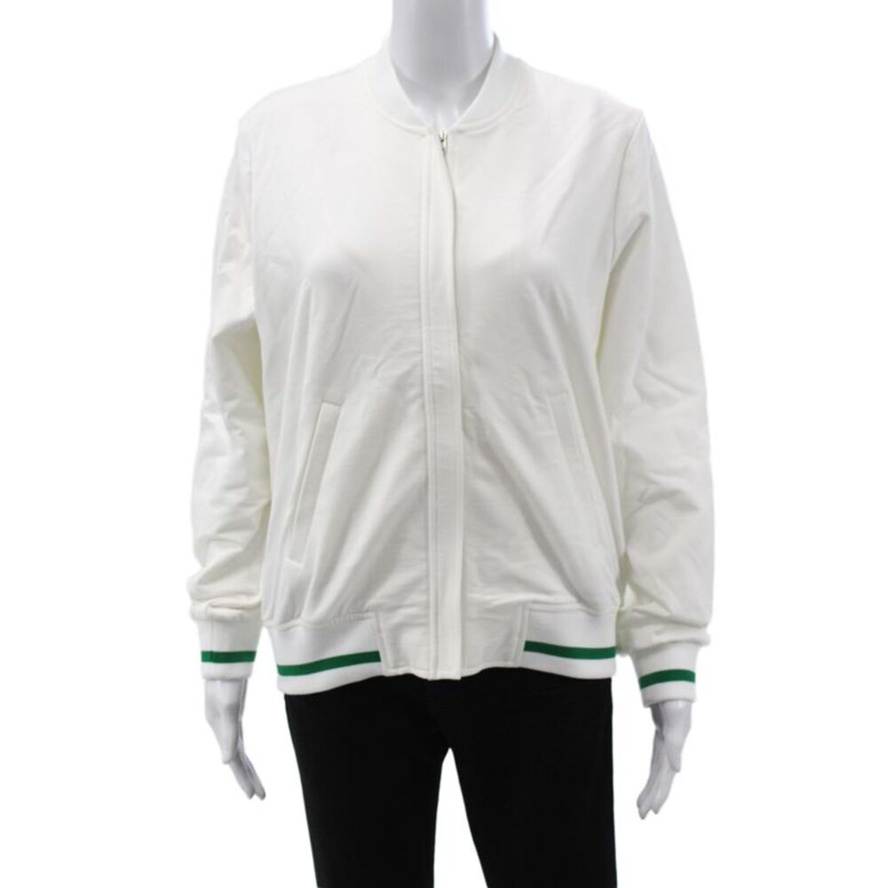Hedge Women Bomber Jacket White Cotton Long Sleeve Zip Size XL
